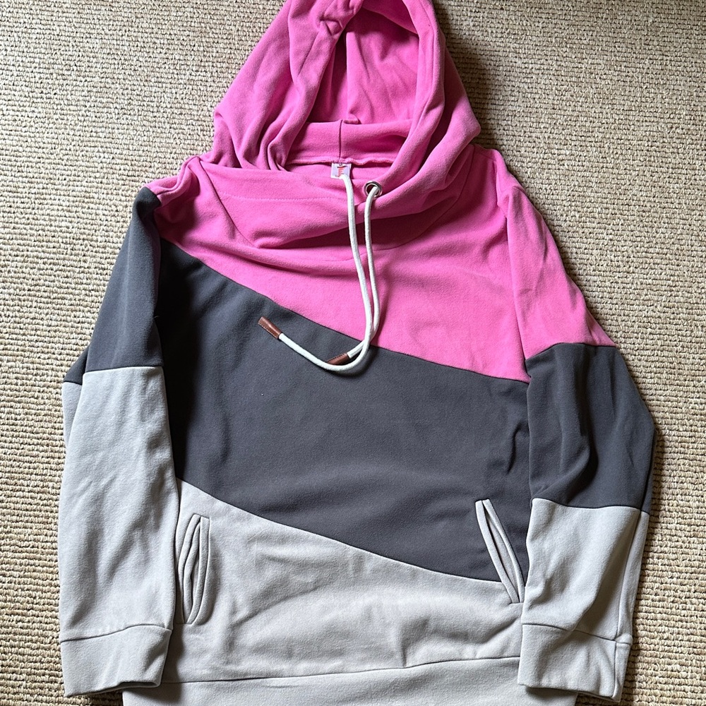 Shirley Colorblook Hoodie in Pink, Gray, and light gray size medium
